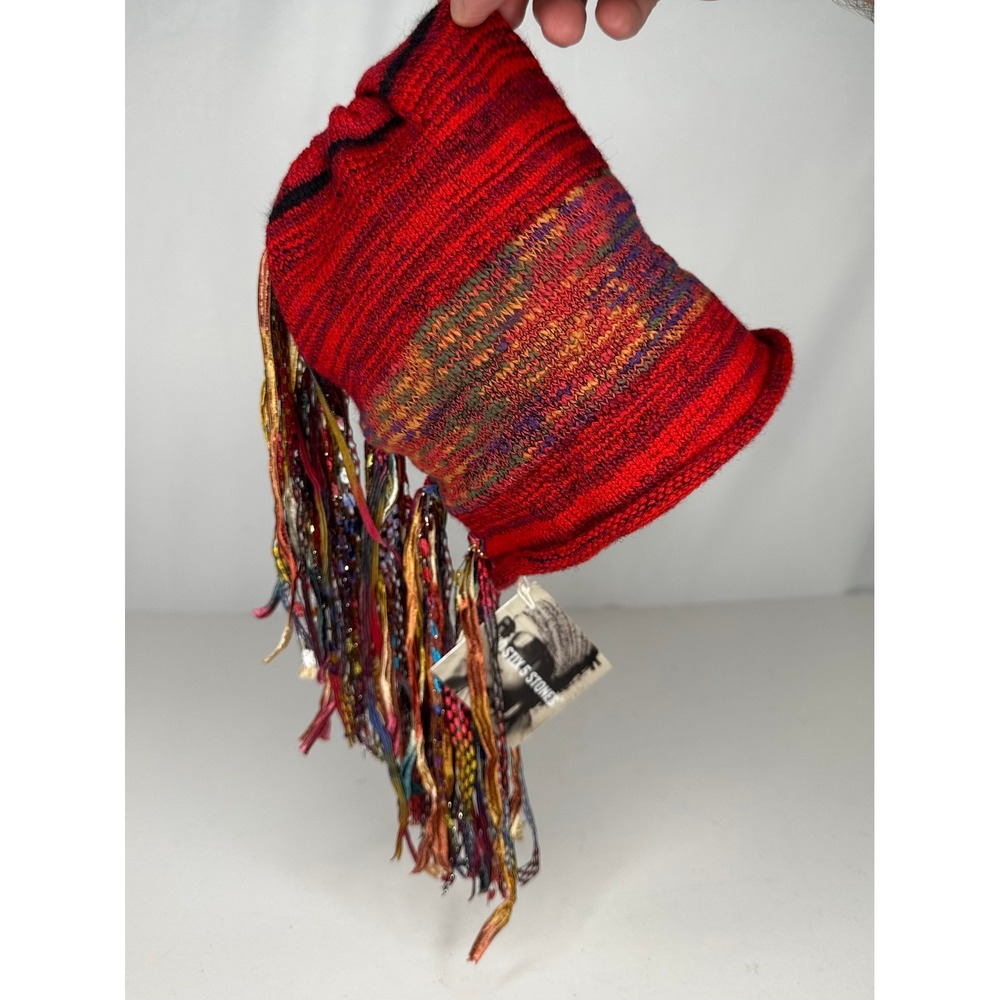 Two Stix 5 Stones Red Knit Beanie Tassel Fringe Boho Artisan Hat NWT
